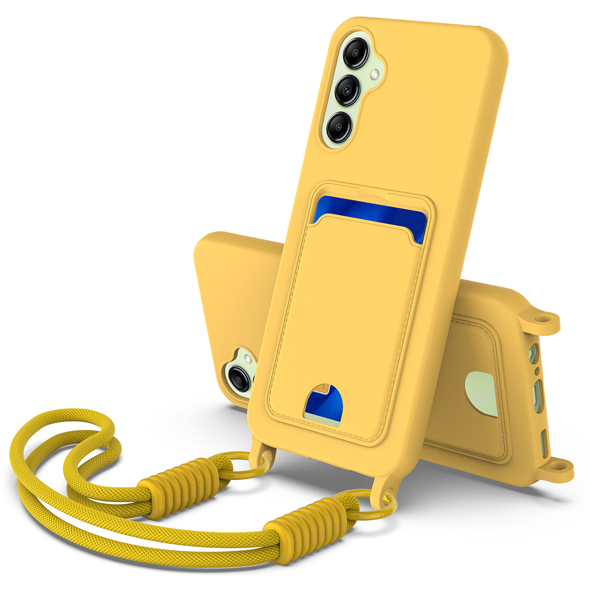 Galaxy S24 FE Silikonhülle – Sanft & mit Kartenhalter und kurzem Riemen