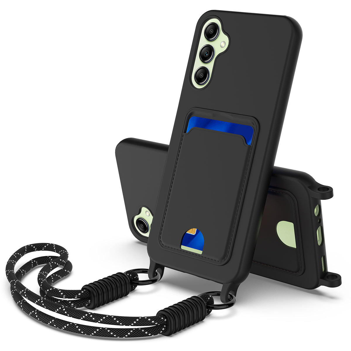 Galaxy A16 5G/4G Silikonhülle – Sanft & mit Kartenhalter und kurzem Riemen