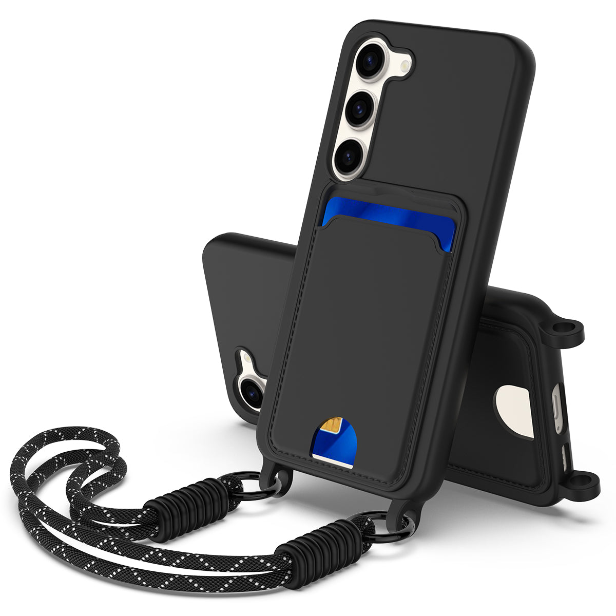 Galaxy S23 Plus Silikonhülle – Sanft & mit Kartenhalter und kurzem Riemen