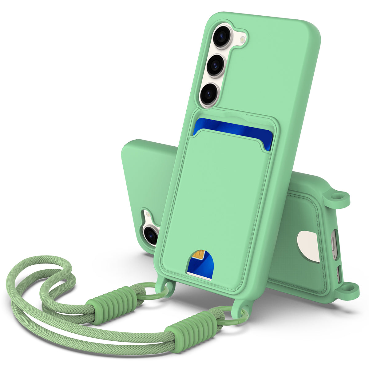 Galaxy S23 Plus Silikonhülle – Sanft & mit Kartenhalter und kurzem Riemen