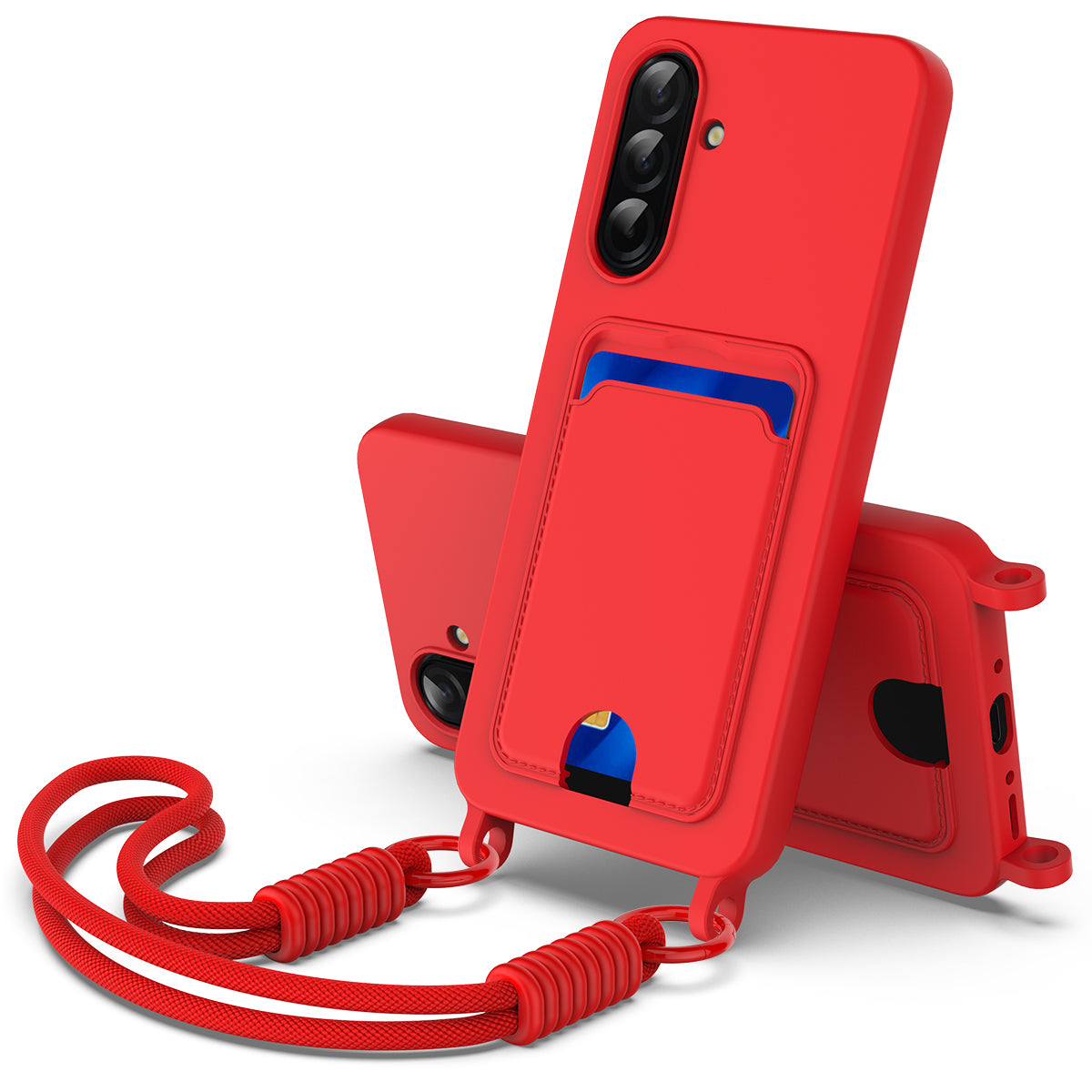 Galaxy A17 5G/4G Silikonhülle – Sanft & mit Kartenhalter und kurzem Riemen