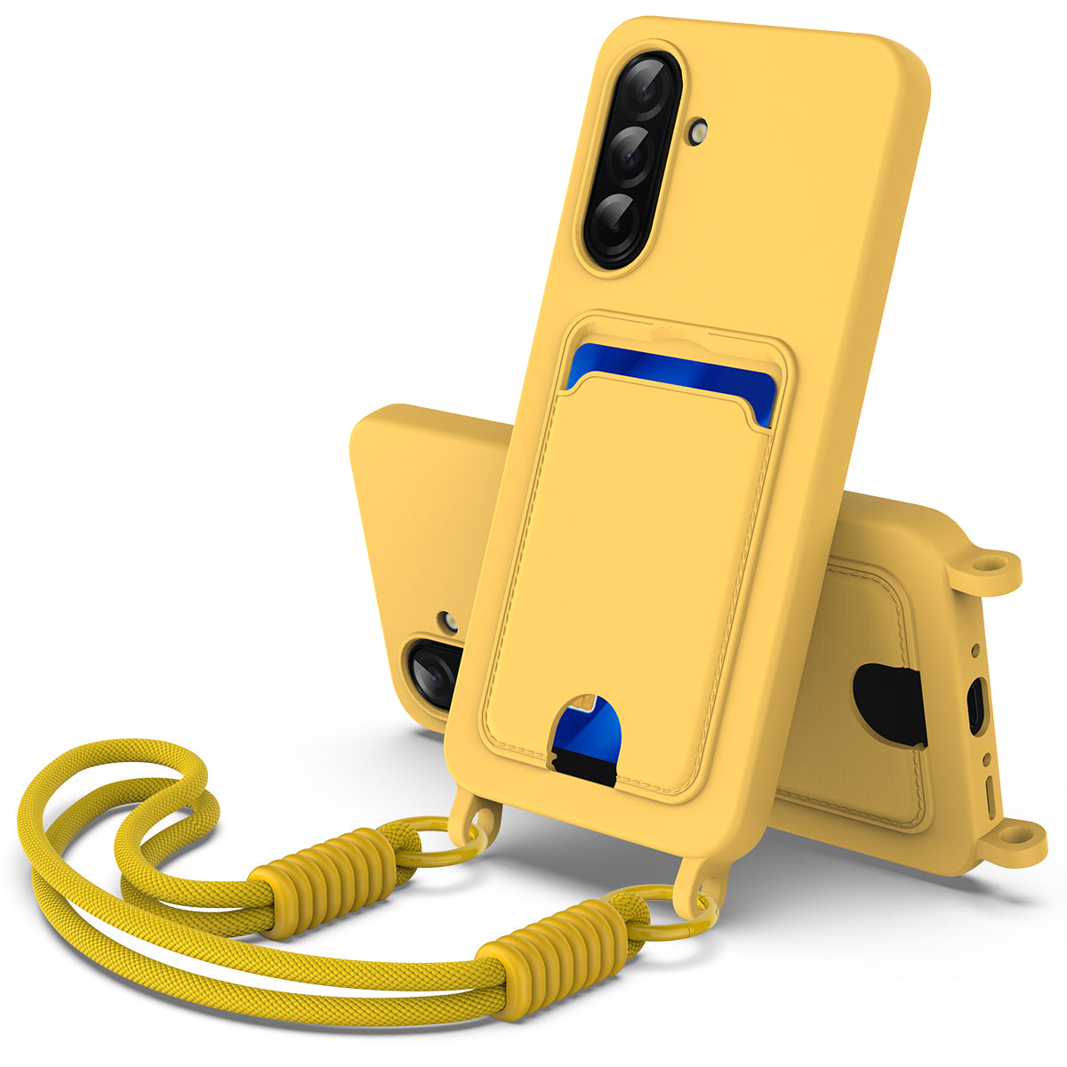 Galaxy A17 5G/4G Silikonhülle – Sanft & mit Kartenhalter und kurzem Riemen