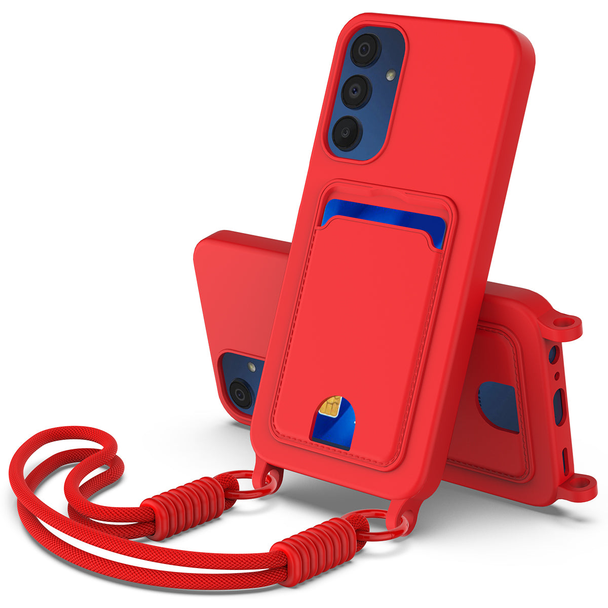 Galaxy S23 FE Silikonhülle – Sanft & mit Kartenhalter und kurzem Riemen