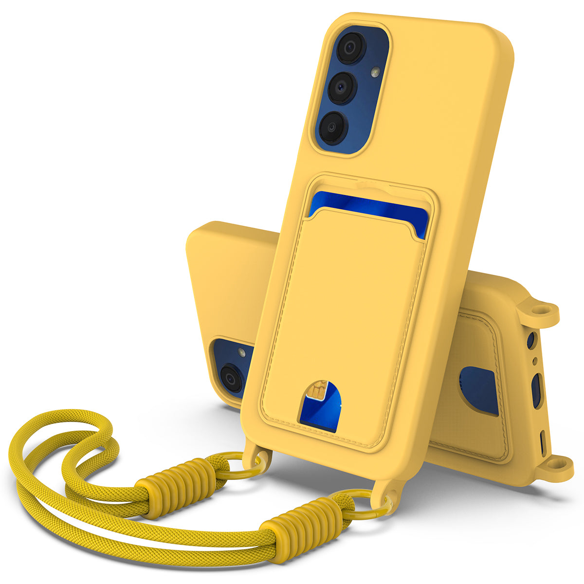 Galaxy S23 FE Silikonhülle – Sanft & mit Kartenhalter und kurzem Riemen