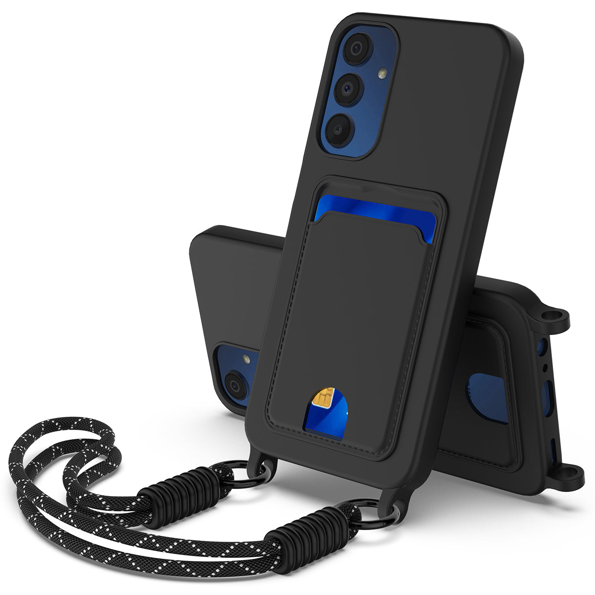 Galaxy A35 5G Silikonhülle – Sanft & mit Kartenhalter und kurzem Riemen
