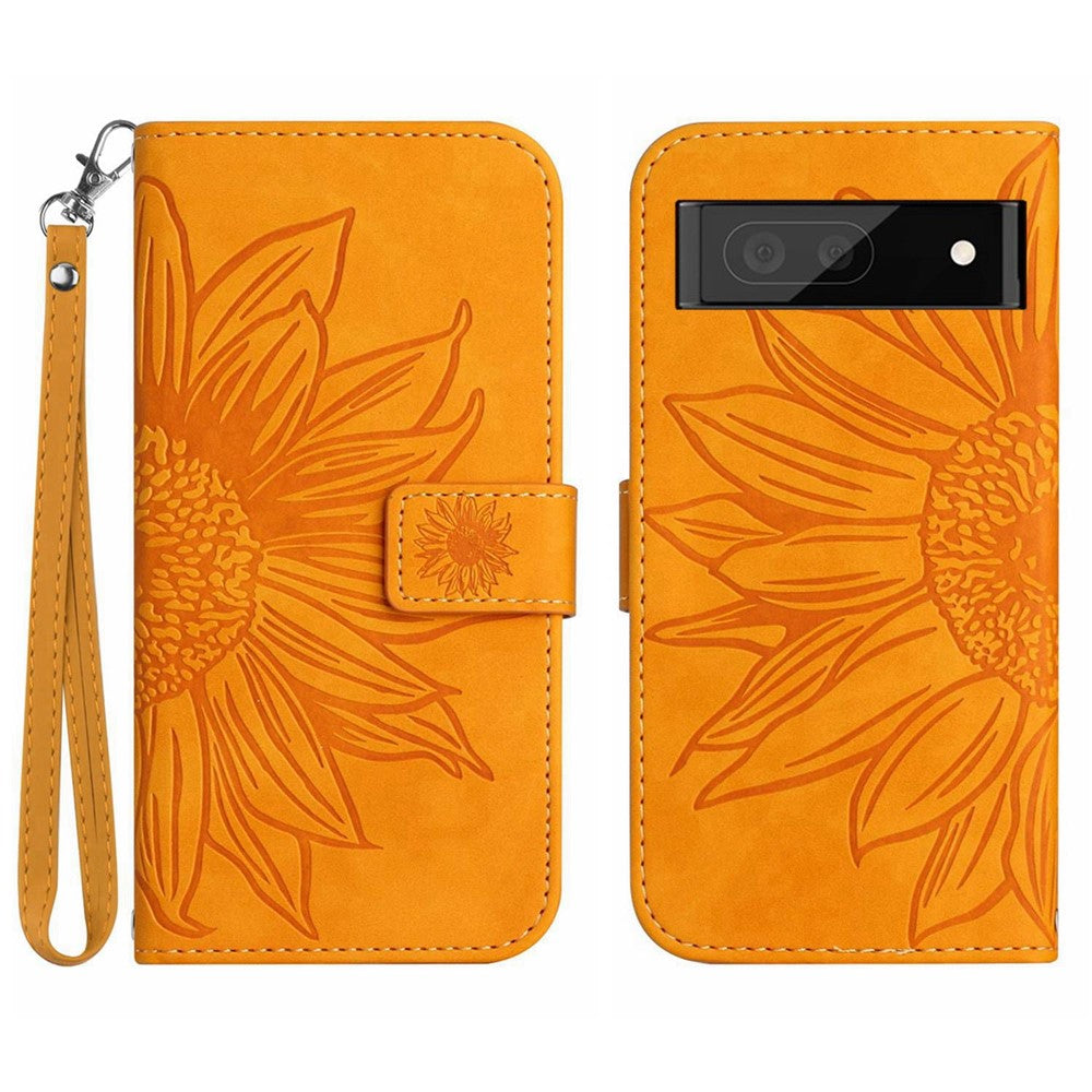 Pixel 7 5G Wallet-Hülle – Sonnenblume aufgedruckt, mit Ständer & Riemen