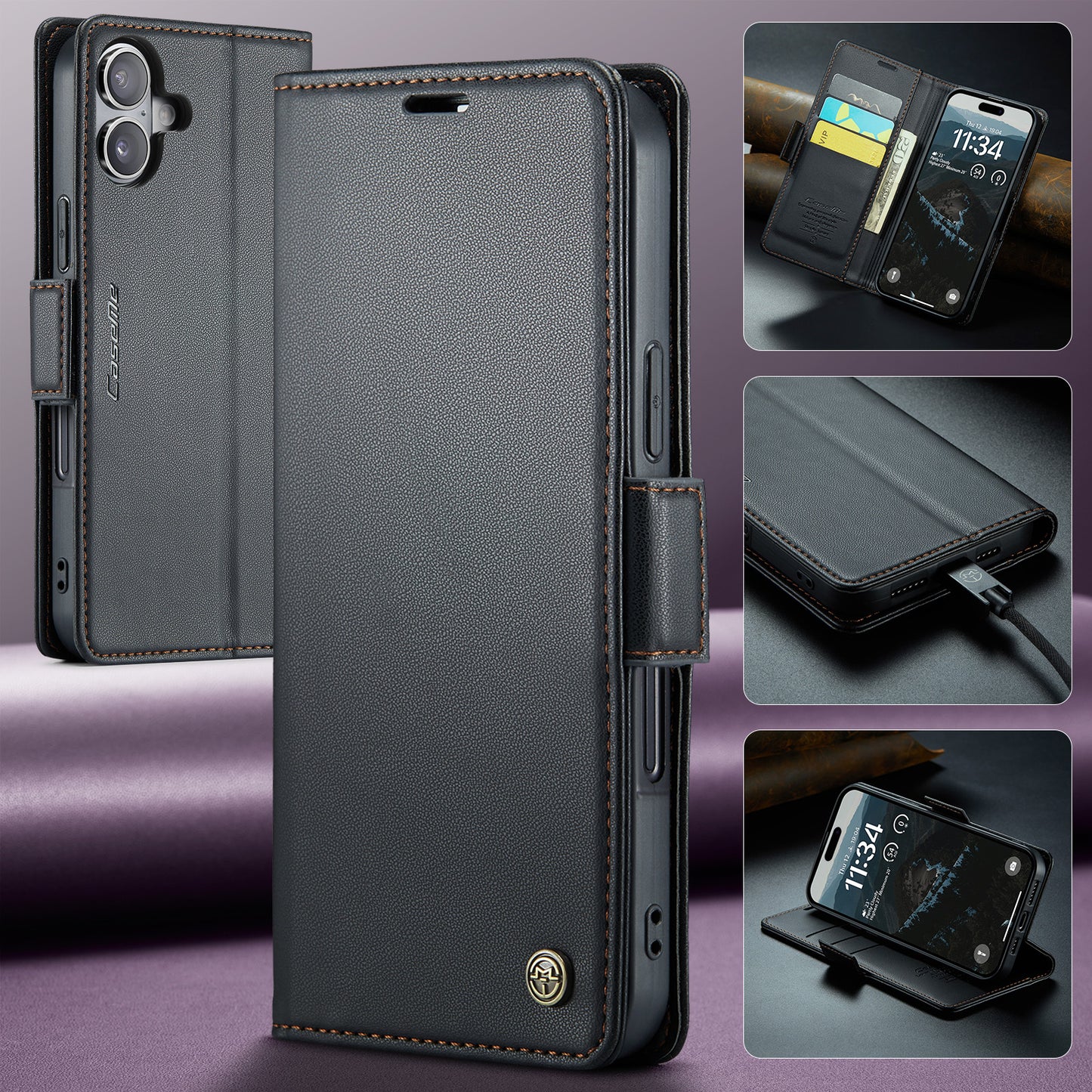 iPhone 17 Glänzende Wallet-Hülle – RFID-Schutz & Ständer