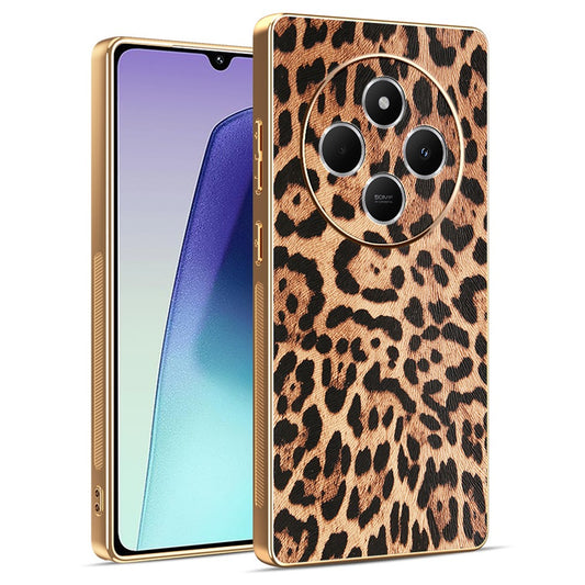 Phone Case For Xiaomi Redmi 14C 4G / 14R 5G / A4 5G / Poco C75 4G Leopard Print PU Leather Coated PC + TPU Electroplating Cover