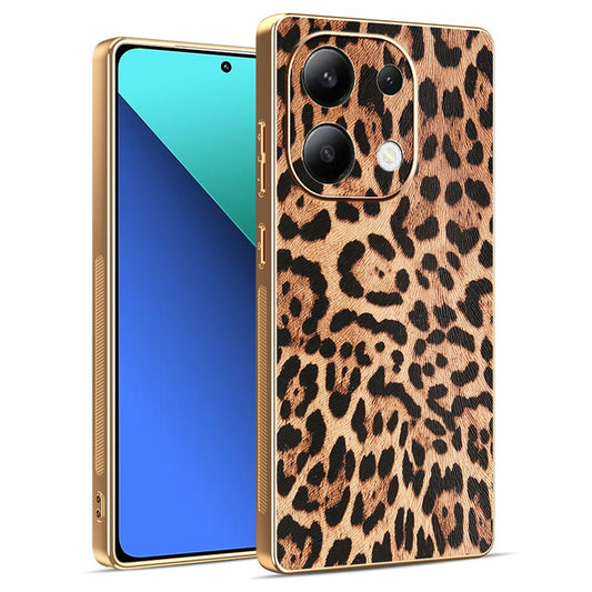 Xiaomi Redmi Note 13 4G Handyhülle – Leopardenmuster PU-Leder beschichteter PC + TPU-Galvanik
