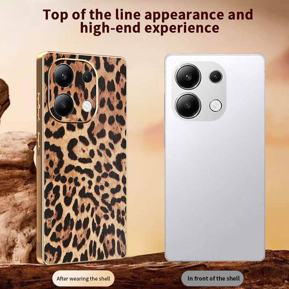 For Xiaomi Redmi Note 13 4G Case Leopard Print PU Leather Coated PC + TPU Electroplating Phone Cover