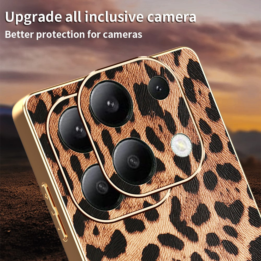 For Xiaomi Redmi Note 13 4G Case Leopard Print PU Leather Coated PC + TPU Electroplating Phone Cover