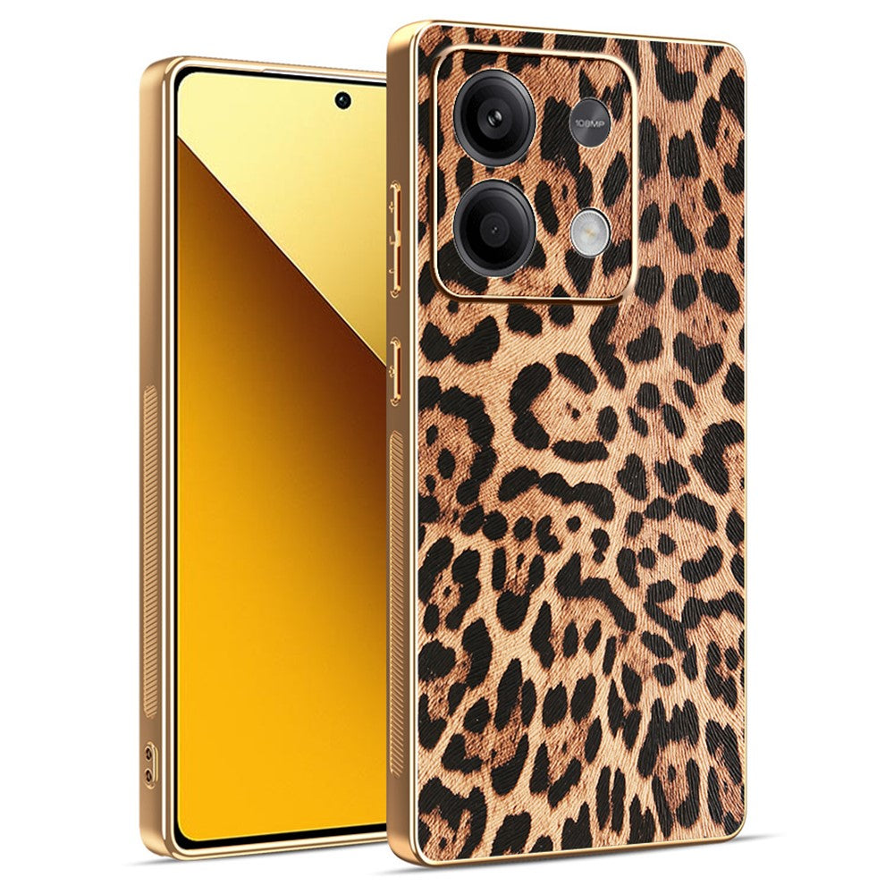 For Xiaomi Redmi Note 13 5G Case Leopard Print PU Leather Coated PC + TPU Electroplating Phone Cover