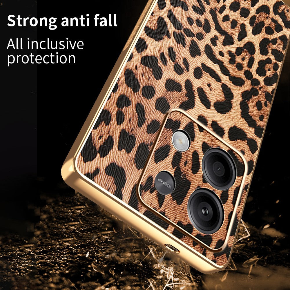 For Xiaomi Redmi Note 13 5G Case Leopard Print PU Leather Coated PC + TPU Electroplating Phone Cover