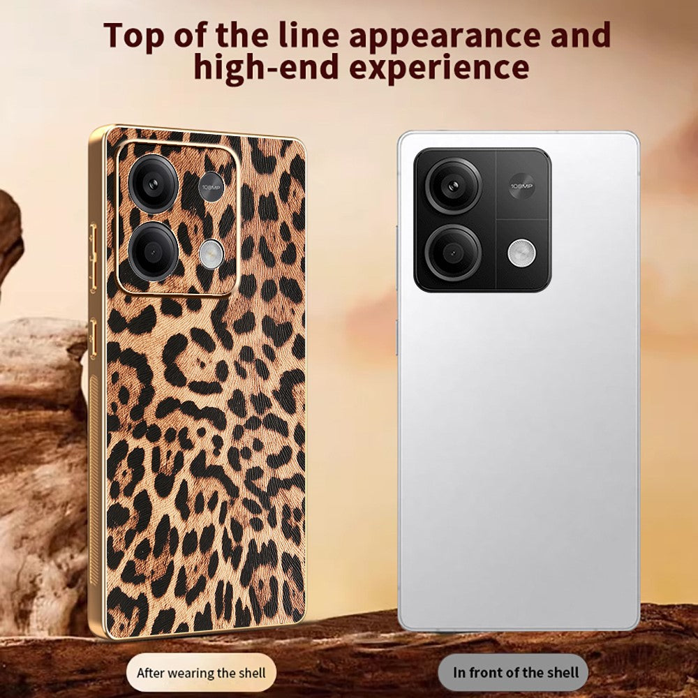 For Xiaomi Redmi Note 13 5G Case Leopard Print PU Leather Coated PC + TPU Electroplating Phone Cover