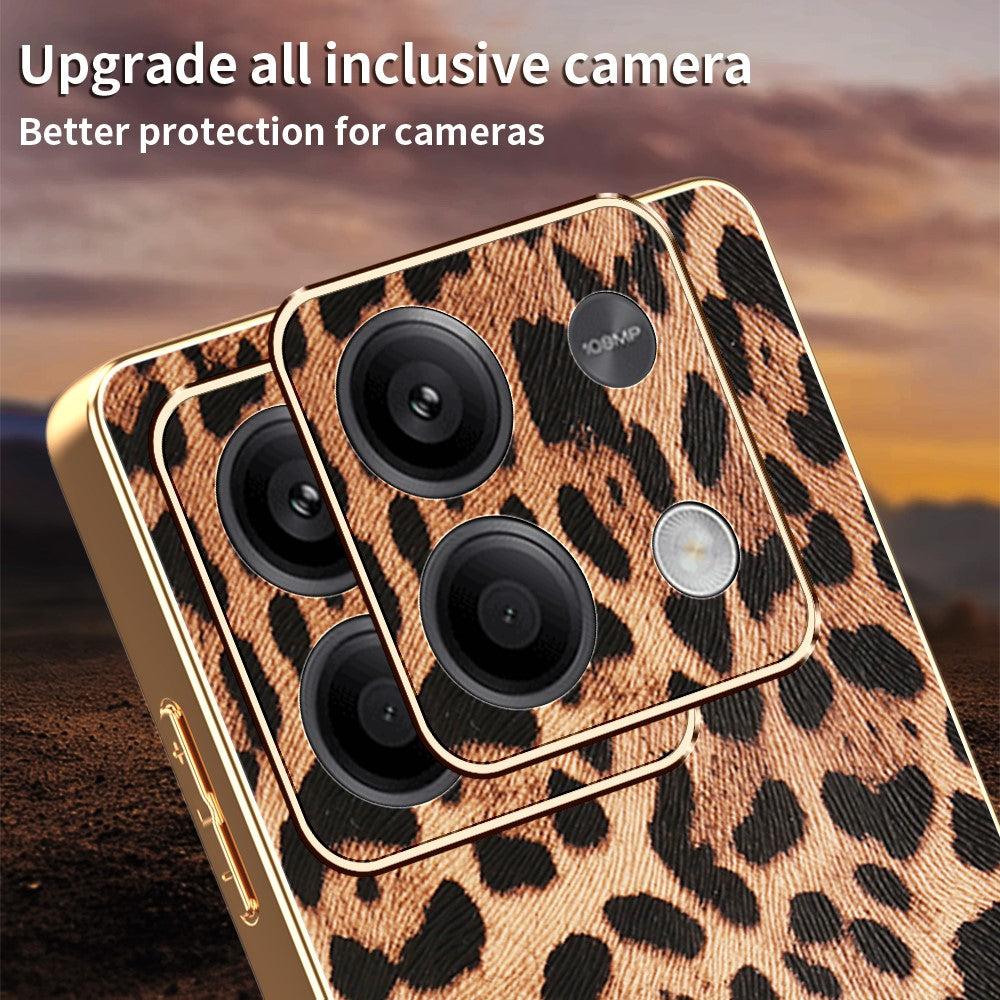 For Xiaomi Redmi Note 13 5G Case Leopard Print PU Leather Coated PC + TPU Electroplating Phone Cover