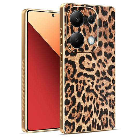Xiaomi Redmi Note 13 Pro 4G / Xiaomi Poco M6 Pro 4G / Xiaomi Redmi Note 14S 4G Handyhülle – Phone Case Note 14S 4G / Poco M6 Pro 4G Leopardenmuster PU-Leder beschichteter PC + TPU-Galvanisierungsabdeckung