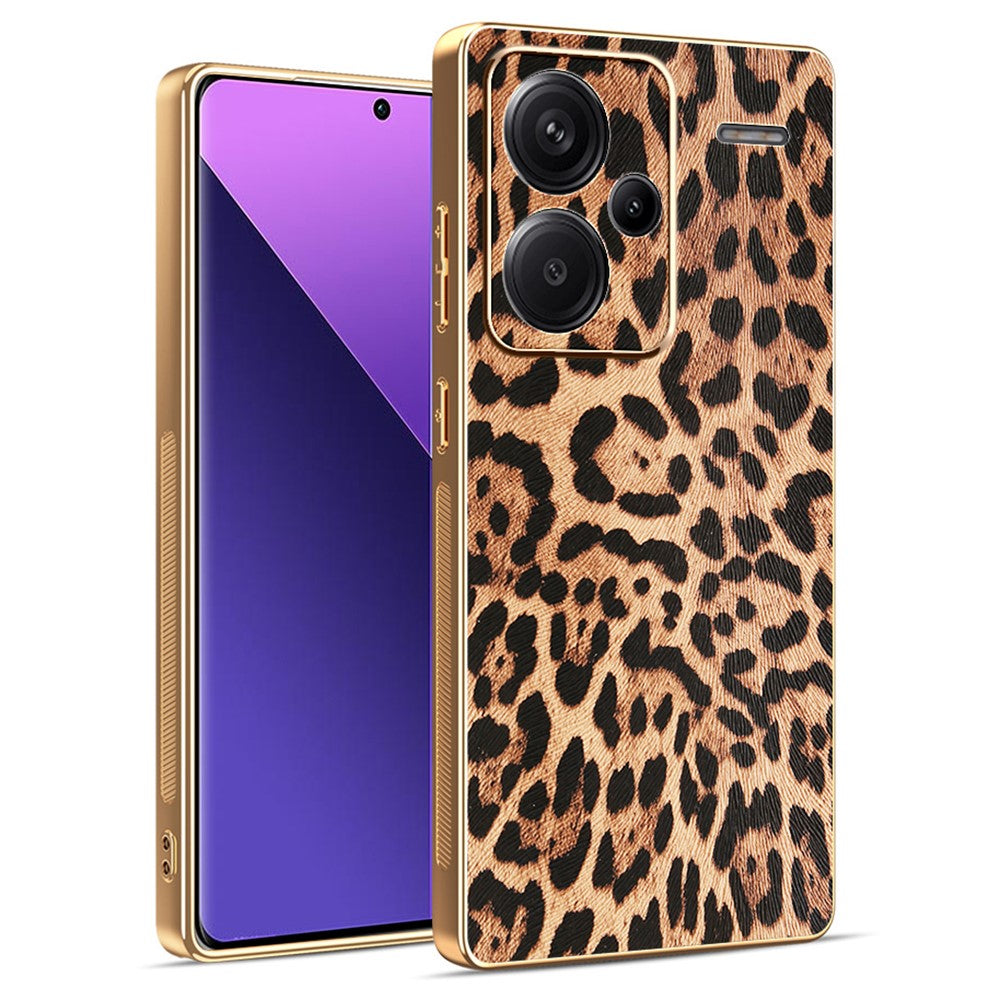 For Xiaomi Redmi Note 13 Pro+ 5G Case Leopard Print PU Leather Coated PC + TPU Electroplating Phone Cover