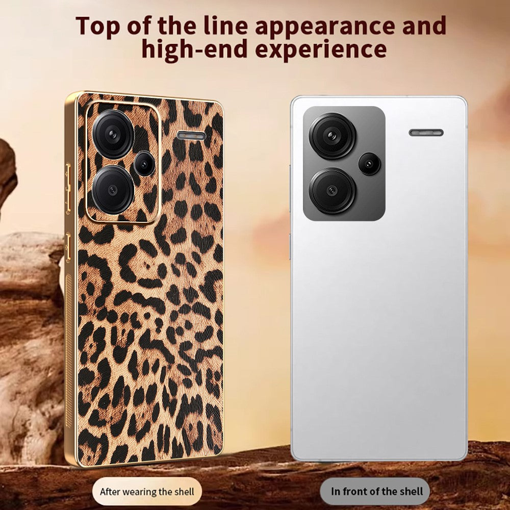 For Xiaomi Redmi Note 13 Pro+ 5G Case Leopard Print PU Leather Coated PC + TPU Electroplating Phone Cover