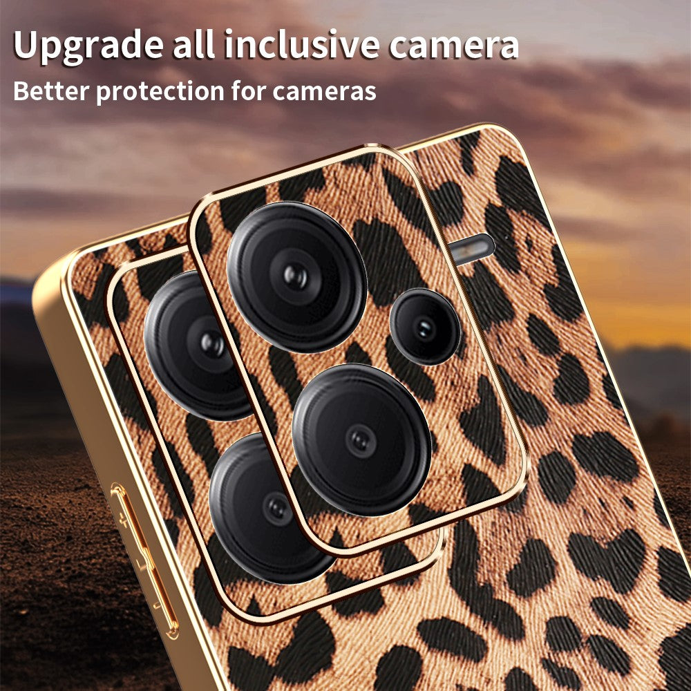 For Xiaomi Redmi Note 13 Pro+ 5G Case Leopard Print PU Leather Coated PC + TPU Electroplating Phone Cover