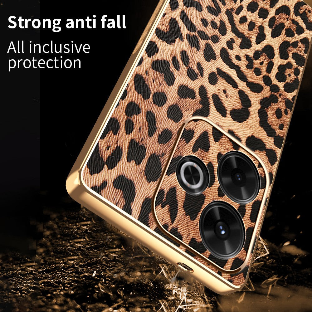 Phone Case For Xiaomi Redmi 13 4G / 5G / Note 13R 5G / Poco M6 4G / M6 Plus 5G Leopard Print PU Leather Coated PC + TPU Electroplating Cover