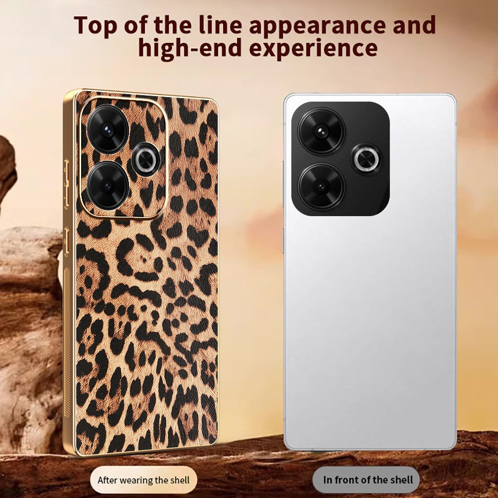 Phone Case For Xiaomi Redmi 13 4G / 5G / Note 13R 5G / Poco M6 4G / M6 Plus 5G Leopard Print PU Leather Coated PC + TPU Electroplating Cover