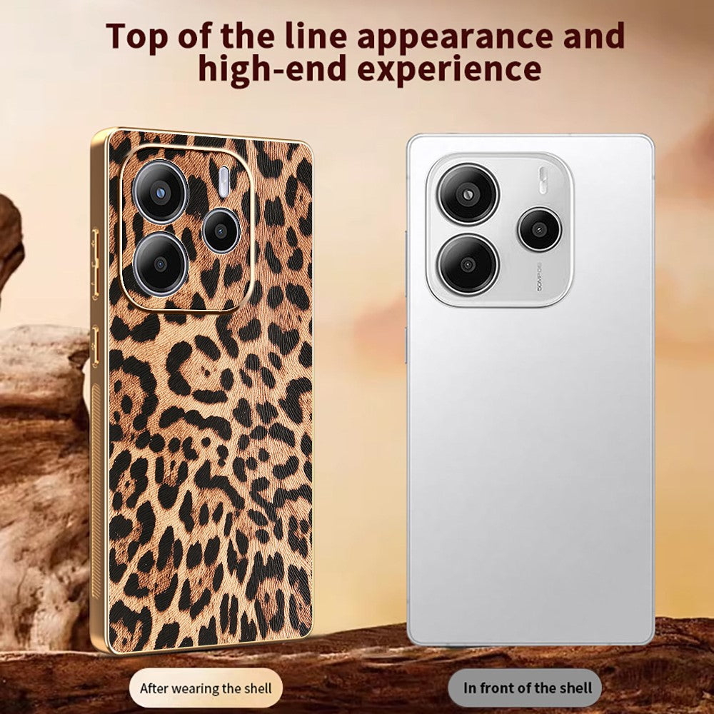 For Xiaomi Redmi Note 14 4G (164.84mm) Case Leopard Print PU Leather Coated PC + TPU Electroplating Phone Cover