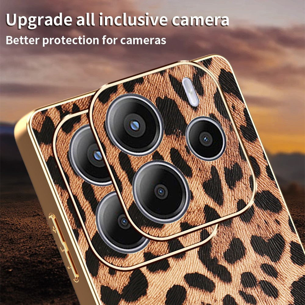 For Xiaomi Redmi Note 14 4G (164.84mm) Case Leopard Print PU Leather Coated PC + TPU Electroplating Phone Cover
