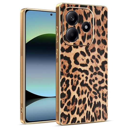 Xiaomi Redmi Note 14 5G Handyhülle – Leopardenmuster PU-Leder beschichteter PC + TPU-Galvanik