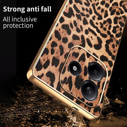 Xiaomi Redmi Note 14 5G Handyhülle – Leopardenmuster PU-Leder beschichteter PC + TPU-Galvanik