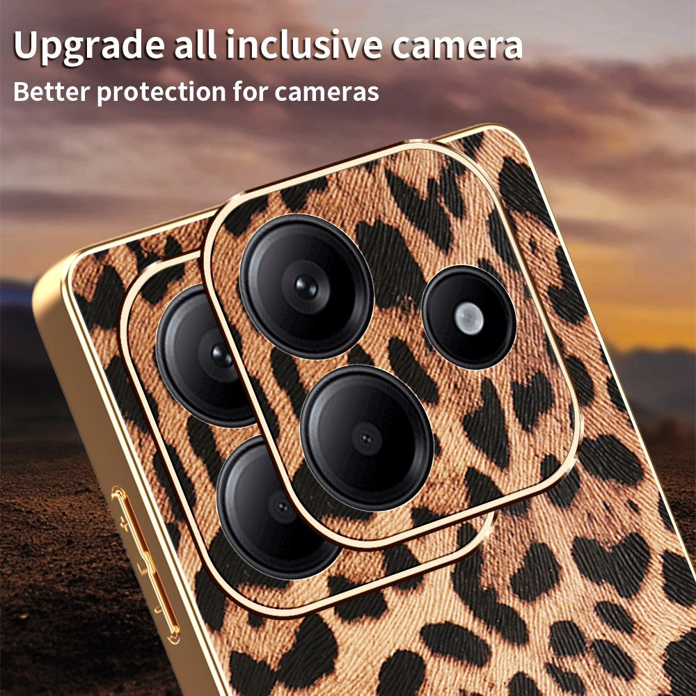 For Xiaomi Redmi Note 14 5G Case Leopard Print PU Leather Coated PC + TPU Electroplating Phone Cover
