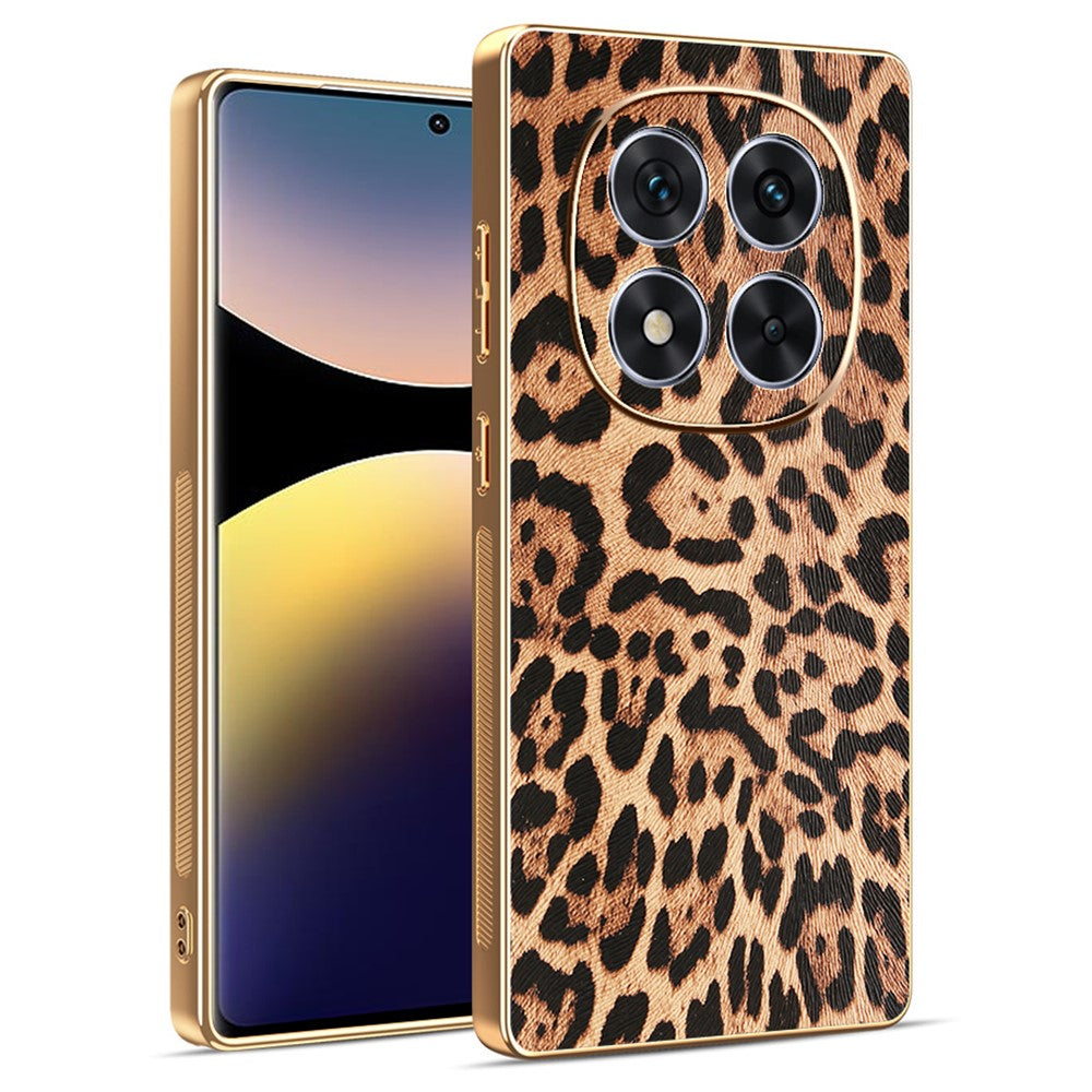 For Xiaomi Redmi Note 14 Pro 4G Case Leopard Print PU Leather Coated PC + TPU Electroplating Phone Cover