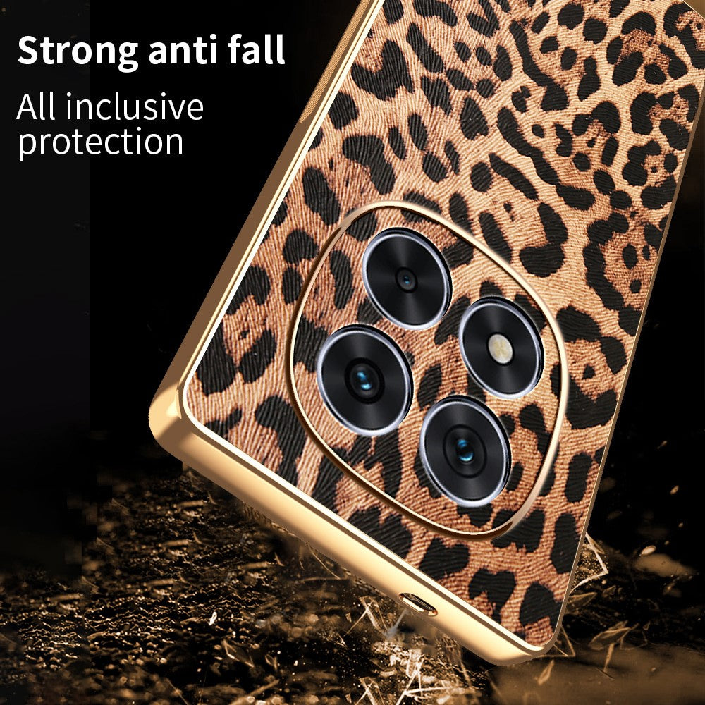 For Xiaomi Redmi Note 14 Pro 4G Case Leopard Print PU Leather Coated PC + TPU Electroplating Phone Cover