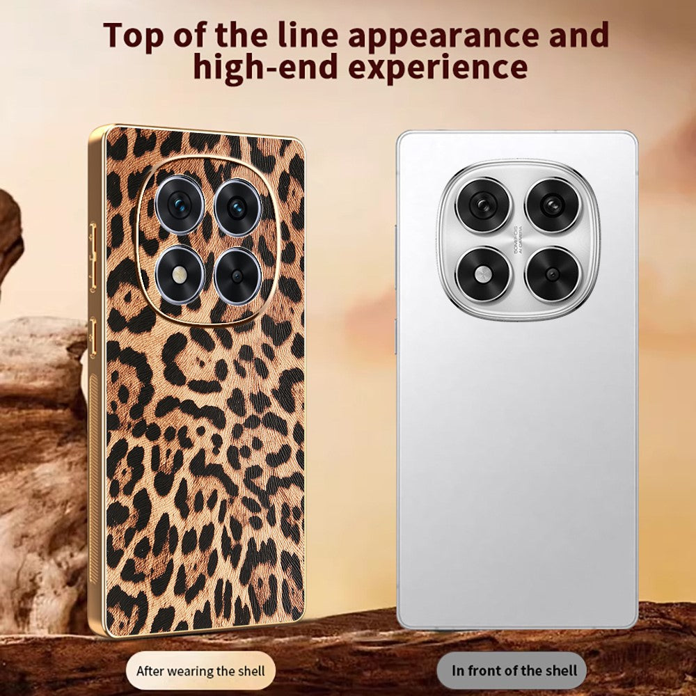 For Xiaomi Redmi Note 14 Pro 4G Case Leopard Print PU Leather Coated PC + TPU Electroplating Phone Cover