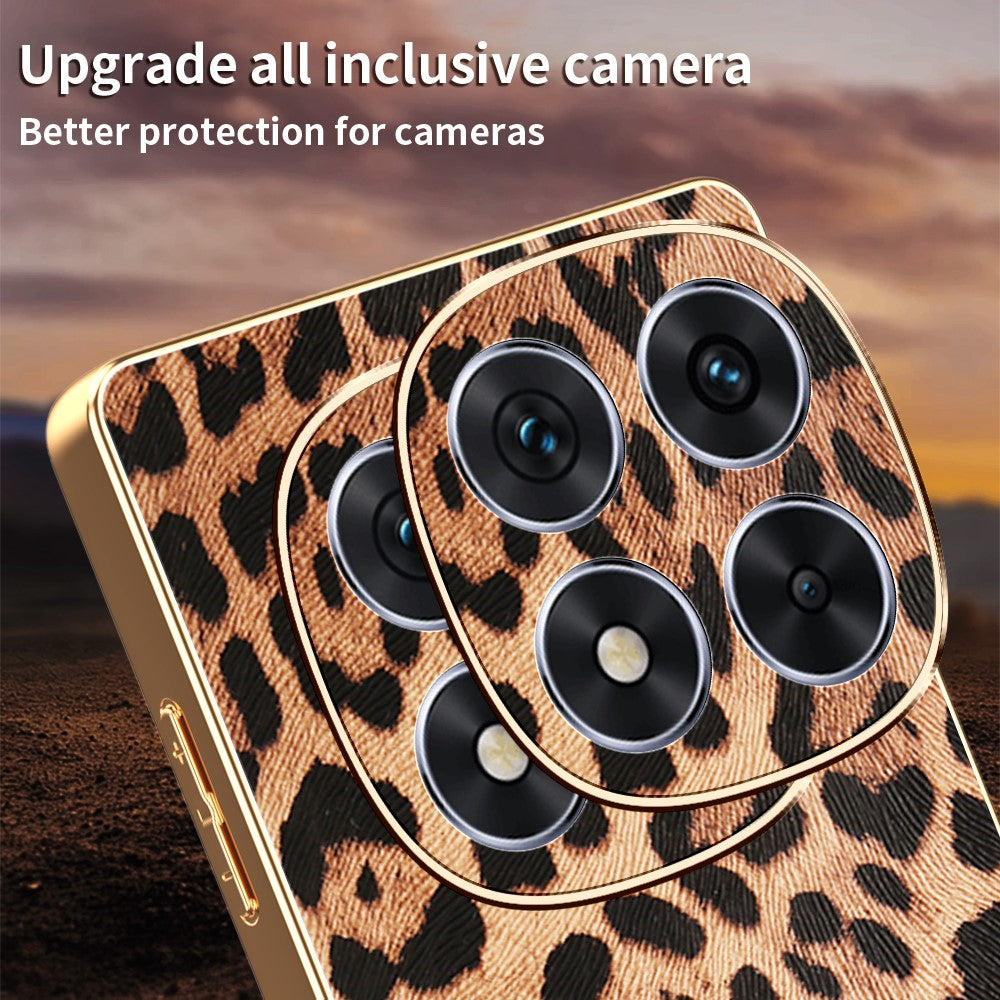 For Xiaomi Redmi Note 14 Pro 4G Case Leopard Print PU Leather Coated PC + TPU Electroplating Phone Cover