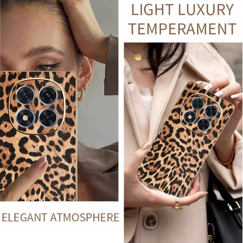 For Xiaomi Redmi Note 14 Pro 5G / Poco X7 5G Case Leopard Print PU Leather Coated PC + TPU Electroplating Phone Cover