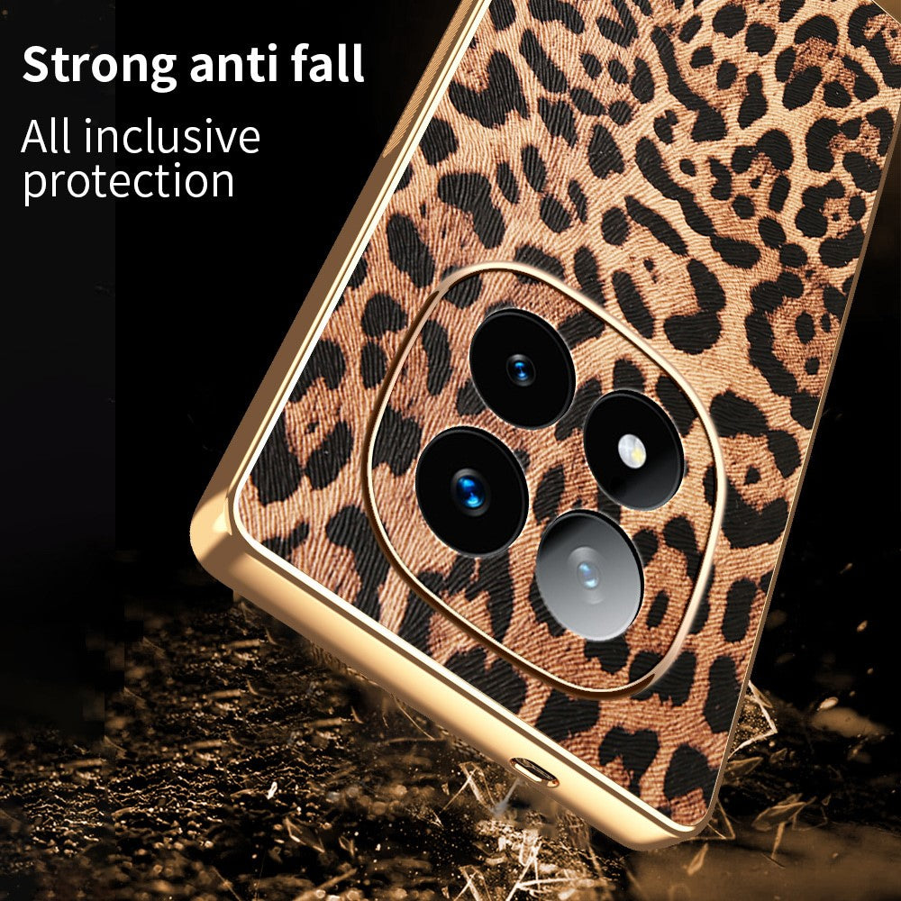 For Xiaomi Redmi Note 14 Pro+ 5G Case Leopard Print PU Leather Coated PC + TPU Electroplating Phone Cover