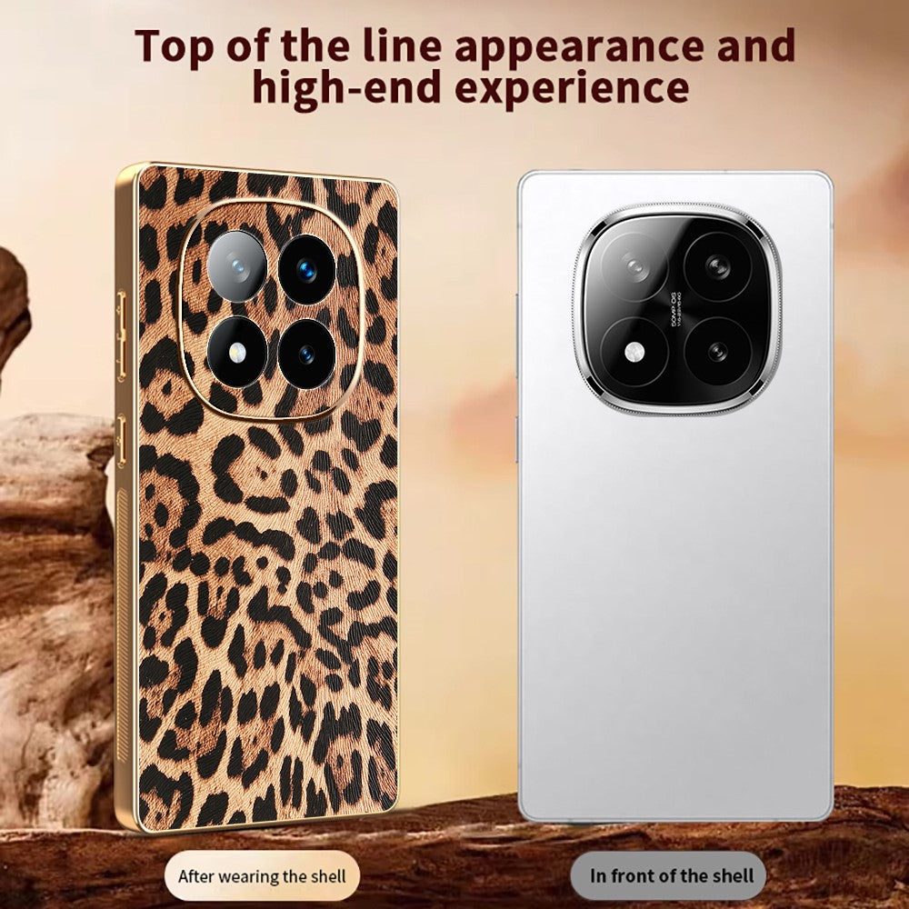 For Xiaomi Redmi Note 14 Pro+ 5G Case Leopard Print PU Leather Coated PC + TPU Electroplating Phone Cover