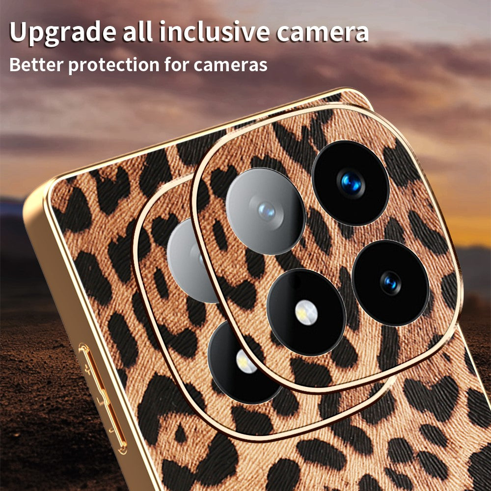 For Xiaomi Redmi Note 14 Pro+ 5G Case Leopard Print PU Leather Coated PC + TPU Electroplating Phone Cover
