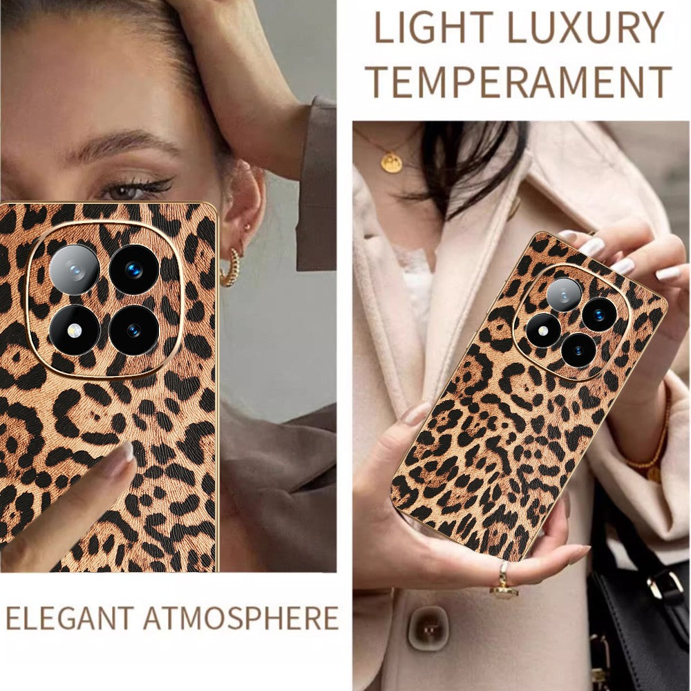For Xiaomi Redmi Note 14 Pro+ 5G Case Leopard Print PU Leather Coated PC + TPU Electroplating Phone Cover