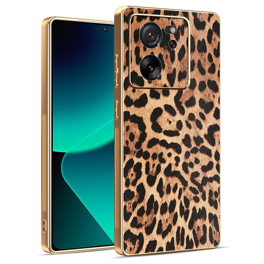 Xiaomi 13T / Xiaomi 13T Pro / Xiaomi Redmi K60 Ultra Handyhülle – Phone Case 13T Pro / Redmi K60 Ultra Leopardenmuster PU-Leder beschichtete PC + TPU-Galvanikabdeckung