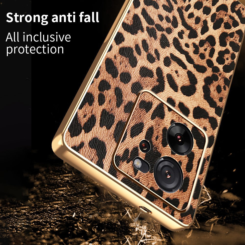 Phone Case For Xiaomi 13T / 13T Pro / Redmi K60 Ultra Leopard Print PU Leather Coated PC + TPU Electroplating Cover