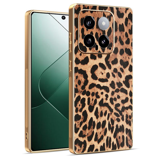 Xiaomi 14 Handyhülle – Leopardenmuster PU-Leder beschichteter PC + TPU-Galvanik