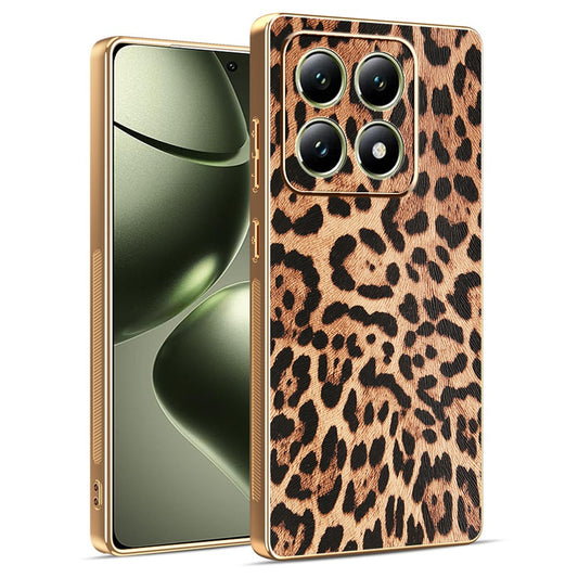 Xiaomi 14T Handyhülle – Leopardenmuster PU-Leder beschichteter PC + TPU-Galvanik