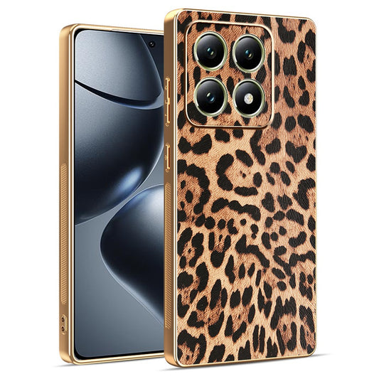 Xiaomi 14T Pro Handyhülle – Leopardenmuster PU-Leder beschichteter PC + TPU-Galvanik