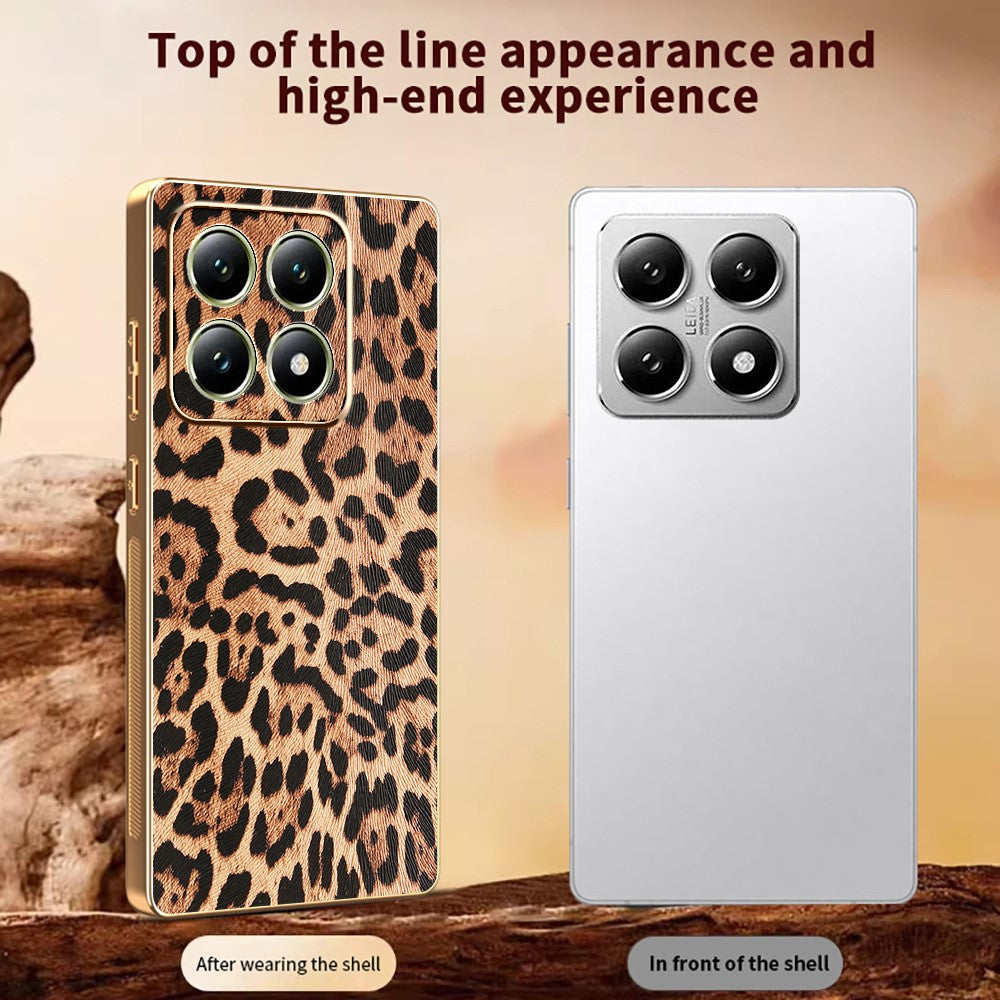 For Xiaomi Xiaomi 14T Pro Case Leopard Print PU Leather Coated PC + TPU Electroplating Phone Cover