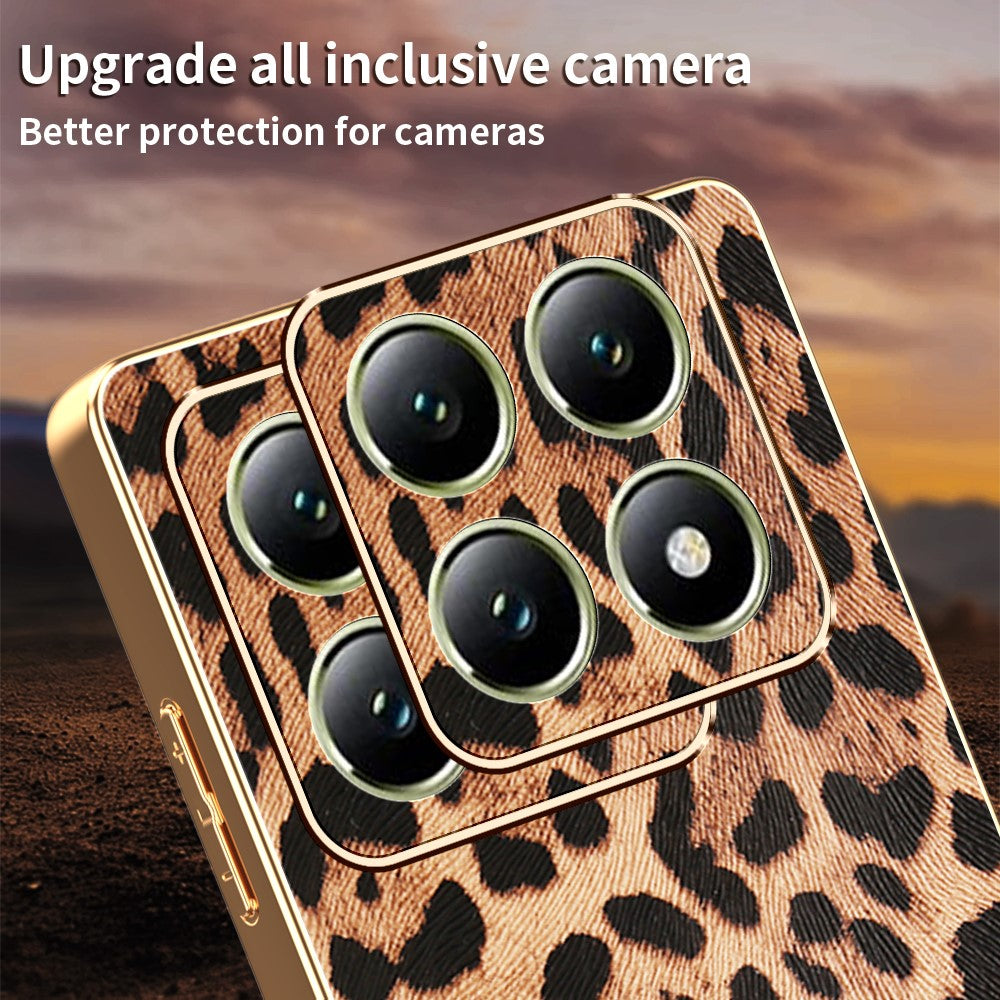 For Xiaomi Xiaomi 14T Pro Case Leopard Print PU Leather Coated PC + TPU Electroplating Phone Cover