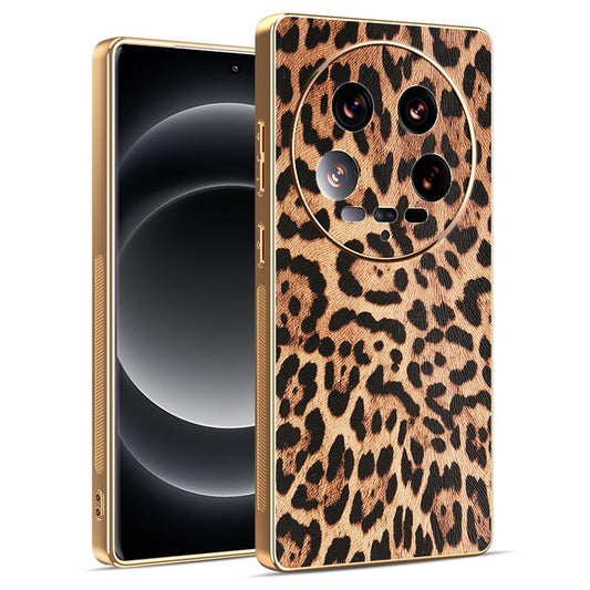 Xiaomi 14 Ultra Handyhülle – Leopardenmuster PU-Leder beschichteter PC + TPU-Galvanik