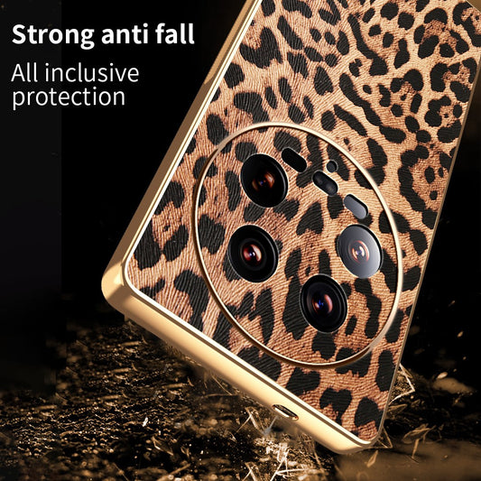 Xiaomi 14 Ultra Handyhülle – Leopardenmuster PU-Leder beschichteter PC + TPU-Galvanik