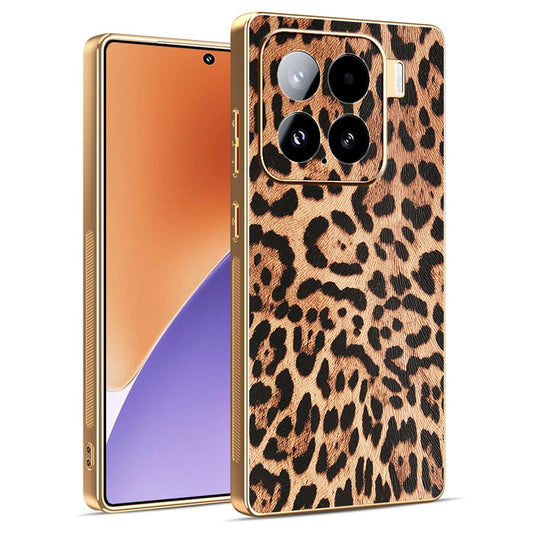 Xiaomi 15 Handyhülle – Leopardenmuster PU-Leder beschichteter PC + TPU-Galvanik