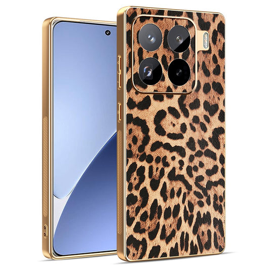 Xiaomi 15 Pro Handyhülle – Leopardenmuster PU-Leder beschichteter PC + TPU-Galvanik